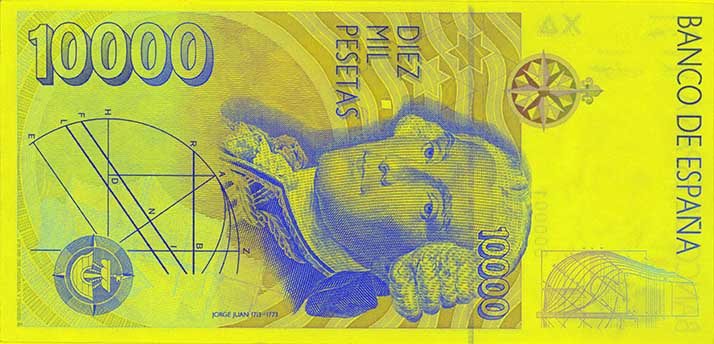 10 000 pesetų banknoto reversas