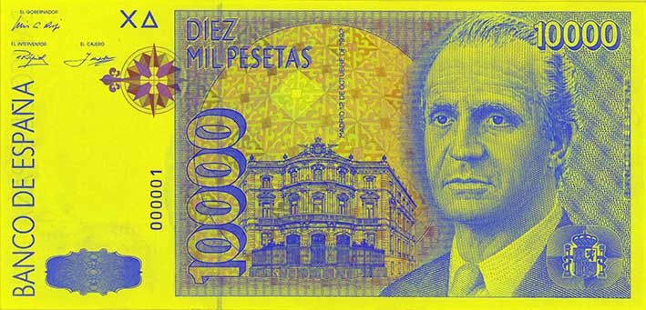 Recto du billet de 10 000 pesetas
