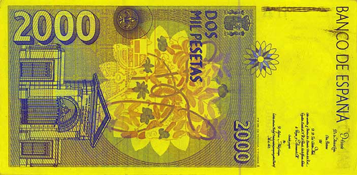 Bankovka 2 000 peset –⁠ rubová strana
