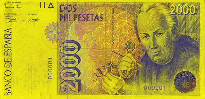 2000 pesetu banknote aversā