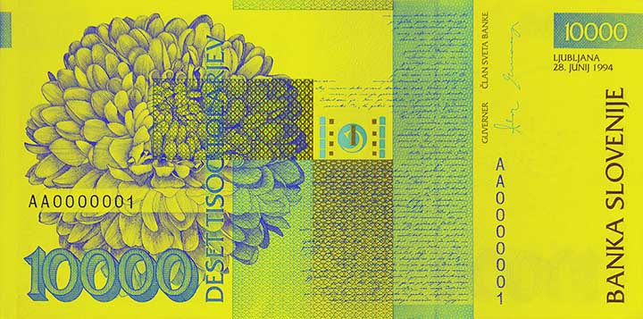 10,000 Slovenian tolar banknote backside 10,000 Slovenian tolar banknote backside